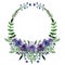 Watercolor Wreath With Little Violet Flowers and Bright Green Leaves