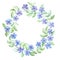 Watercolor wreath of purple flowers periwinkle