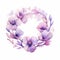 Watercolor Wreath Of Purple Flowers: Realistic And Monochromatic Composition