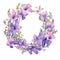 Watercolor Wreath Of Purple Flowers: Soft And Dreamy Atmosphere