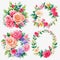 Watercolor wreaths rose flower frames,Generative AI