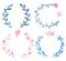 Watercolor wreaths set, cute kawaii style, holiday card layouts, blanks for valentines day design