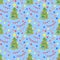 Watercolor Xmas seamless pattern. Hand drawn Christmas tree, star topper, balls and decoration, garland, candy cane. Celebration