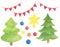 Watercolor Xmas set. Hand drawn Christmas tree, star topper, balls and decorations, garland. Celebration elements isolated on
