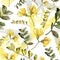 Watercolor yellow acacia leaf. Leaf plant botanical garden floral foliage. Seamless background pattern.