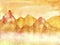 Watercolor yellow landscape -Background wiyh space for text. Mountain