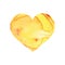 Watercolor yellow, Sunny heart isolated on white background.  Design for wedding, heart day, love, Valentine`s Day. Wet paint