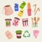 Watercolor zero waste set Vector illustration.