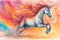 Watercolored pencil art of a colorful unicorn. AI generated