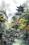 Watercolour chinese gardens landscape watercolor painting jia jian art