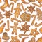 Watercolour Christmas pattern, Christmas cookies, white background.