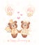 Watercolour cute two couple Wedding brown teddy bears in groom and bride hold hand, Mr. and Mrs., cartoon character hand drawing