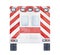 Watercolour drawing of rear part of red and white emergency ambulance car.