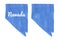 Watercolour drawing set of Nevada State Map in sky blue color in two variations: blank shape and with `Nevada` inscription.
