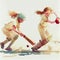 Watercolour Female Girl Cricket Player Holding a Bat - Empowering Women in Sport & Promoting Cricket. Women Playing Cricket. Made