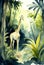Watercolour of a giraffe standing in a jungle nature environment