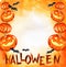 watercolour halloween background with pumpkin, bat, orange gradient, hand drawn sketch