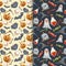 watercolour halloween ghosts pumpkins seamless patterns design illustration