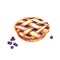Watercolour hand painted pie with blue berries. Design decoration element. Use as a sticker, card, illustration, decorative idea.