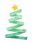 Watercolour illustration of green ribbon folded as cute Christmas tree