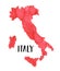 Watercolour illustration of Italy Map Silhouette in bright red color with artistic brushstrokes.
