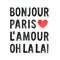 Watercolour illustration set of popular French words: Bonjour, Paris, L`amour, Oh La La.