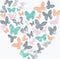 Watercolour illustration of Valentine`s day butterflies heart