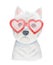 Watercolour illustration of White West Highland Terrier puppy wearing stylish heart shaped sunglasses.