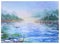 Watercolour landscape with rocks reflected in the water, a flying gull and watercolour streaks. The Island Of Valaam.