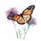 watercolour monarch butterfly landing on alium flower clipart