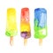 Watercolour painted popsicles, ice-cream. Bright design decoration element. Use as a sticker, illustration, decorative idea.