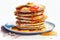 Watercolour pancakes stack on plate AI generative illustration.