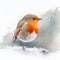 Watercolour of a robin redbreast Erithacus rubecula bird in the winter snow
