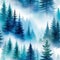 Watercolour Seamless Surface Modern Delicate Misty Foggy Eco Line of Pine Spruce Fir Forest on White Isolated Wallpaper Home