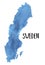 Watercolour sketch of Sweden Map Shape in sky blue colour with artistic brush strokes.