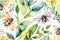 Watercolour spring pattern with insects created with Generative AI technology