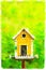 Watercolour yellow birdhouse in a green background