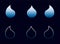 Waterdrops set in line and flat gradient color style on dark blue background