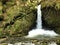 Waterfall at the Aberenbach stream or Aberenbachfall waterfall near alpine Lake Wagitalersee Waegitalersee, Innerthal