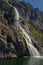 Waterfall along rocks in Lysefjord, Norway