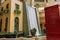 The waterfall atrium surrounded by lush green trees and plants at The Venetian Resort and Hotel in Las Vegas Nevada