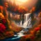 Waterfall Ballet - Nature\'s Teamwork Painting a Seasonal Masterpiece. Generative ai for illustrations