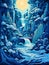 Waterfall Beneath the Starry Night. Stylized illustration version of Van Gogh\\\'s painting Starry Night