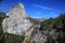 Waterfall besides of mountain top in Yosemite national park in US