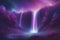 A waterfall cascading down from a nebula in space.