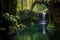 waterfall cascading into a serene rainforest pool