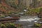 Waterfall of Chomutovka river near Chomutov town in winter morning