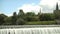 Waterfall and churches. North American River. Landscape