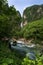 Waterfall dropping down into the Sounkyo gorge from the cliffs of Daisetsuzan National Park