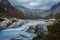 Waterfall of Esmeralda Lake, located in Patagonia Argentina.